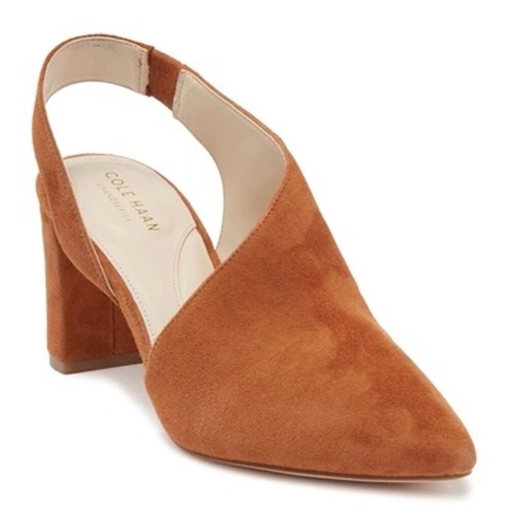 Cole Haan Vania Half D’Orsay Slingback Suede Pumps Tan Brown Size 8.5